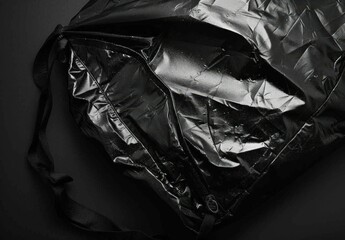  Recycled Material Shopping Bag: Shiny, Folded Black Plastic with Ripples