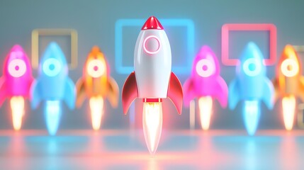 Product Launches A glowing rocket with product packaging seminar