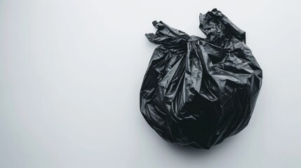 Isolated white background with empty space black trash bag