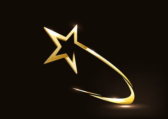 Golden star on black background. illustration