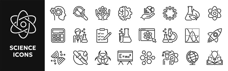 Set of vector line icons related to science lab equipment, chemistry and medicine. Symbols for website or app ui, logo design, illustration © Timurock