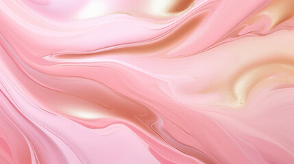 Obraz premium Luxury pink gold liquid paint background. Close up glossy texture. Mix color liquid splashes. Digital art, generative ai