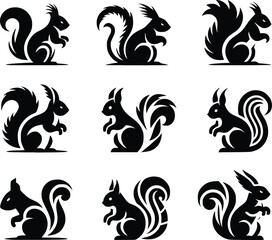 squirrel silhouettes set illustration vector