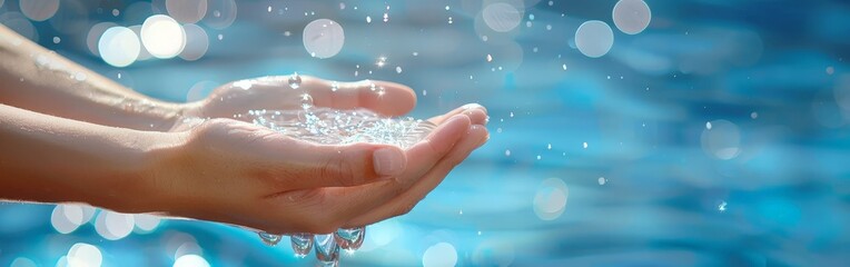Fototapeta premium Delicate Hands Cradling a Sparkling Water Drop