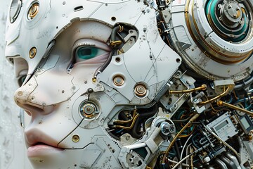 Fototapeta premium Close-up of robotic face with human-like features.