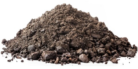 A close-up view of a pile of dirt on a white surface, often used for photography or art projects