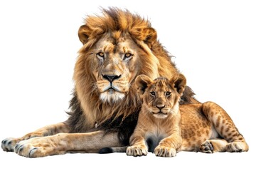 Fototapeta premium Two lions lying down together, a scene of relaxation and friendship