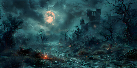 Obraz premium Gruseliger Halloweenhintergrund bei Nacht, made by AI