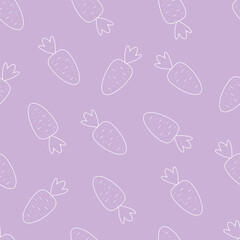 Carrot icon seamless pattern on purple background.