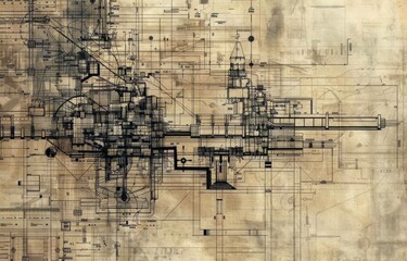 Obraz premium Detailed Line Art Schematic Diagram Aerospace Design