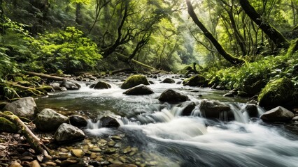 Obraz premium a river running through a lush green forest