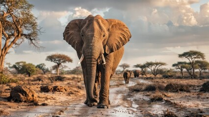 Obraz premium an elephant with tusks walking on a white surface