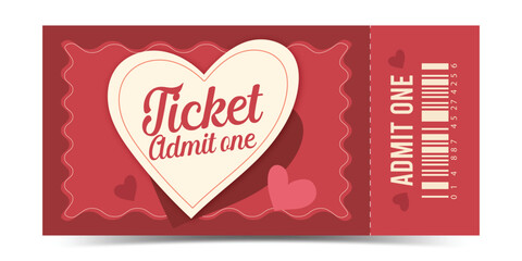 Admit One Valentine Vintage ticket isolated Retro	
