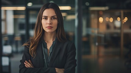Empowered Female Leader - Confident Businesswoman in Office Setting Showcasing Strength and Leadership