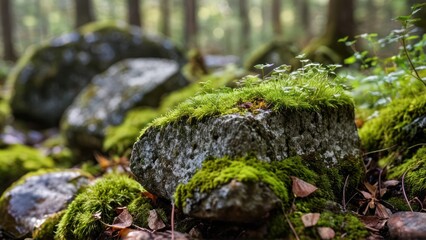 a rock with moss growing on top of it