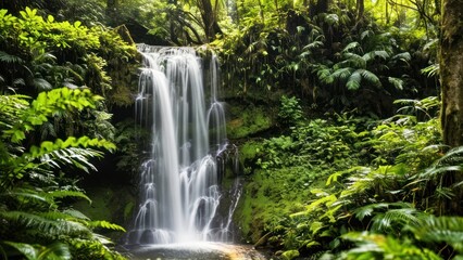Fototapeta premium a waterfall in the middle of a lush green forest