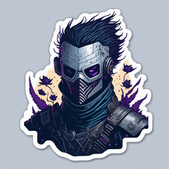 A cyberpunk demon assassin warrior ninja stands in a neon-lit alley, ready for action, with a glowing katana and futuristic armor.