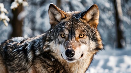 Fototapeta premium a close up of a wolf in the snow
