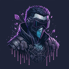 A cyberpunk demon assassin warrior ninja stands in a neon-lit alley, ready for action, with a glowing katana and futuristic armor.