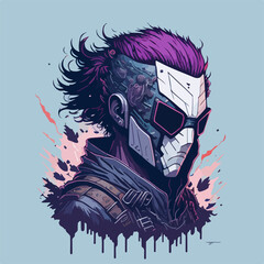 A cyberpunk demon assassin warrior ninja stands in a neon-lit alley, ready for action, with a glowing katana and futuristic armor.
