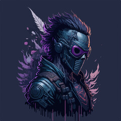 A cyberpunk demon assassin warrior ninja stands in a neon-lit alley, ready for action, with a glowing katana and futuristic armor.
