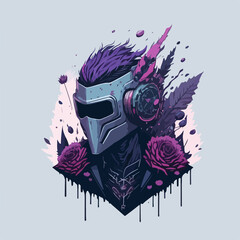 A cyberpunk demon assassin warrior ninja stands in a neon-lit alley, ready for action, with a glowing katana and futuristic armor.
