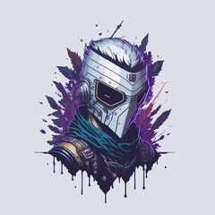 A cyberpunk demon assassin warrior ninja stands in a neon-lit alley, ready for action, with a glowing katana and futuristic armor.
