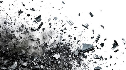 A black and white image of a broken cell phone with cracks and damage