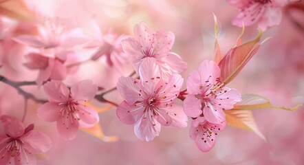 Obraz premium Pink Blossom Trees in Focus: A Close-Up Photography of Cherry Blossoms Amidst a Soft Blurred Background