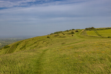 Obraz premium Looking along a grass pathway on Ditchling Beacon