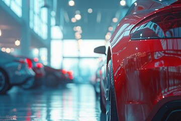 Modern Car Dealership Interior, Bright Daylight