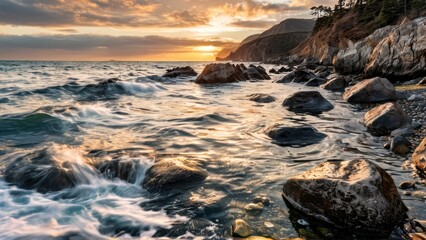 a large body of water next to a rocky shore