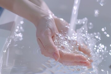 Fototapeta premium A person washing their hands in a sink with soap and water