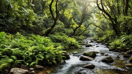 Obraz premium a river running through a lush green forest