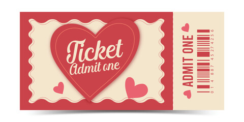 Admit One Valentine Vintage ticket isolated Retro