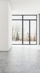 Fototapeta premium Minimalist property interiors composition with minimal furniture, ample copy space and neutral tones. Residential interiors design for Real Estate luxury apartment.
