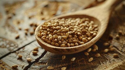 Organic Whole Grain Flour in a Wooden Spoon on a Rustic Table