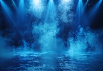 Foggy Blue Stage with Spotlights