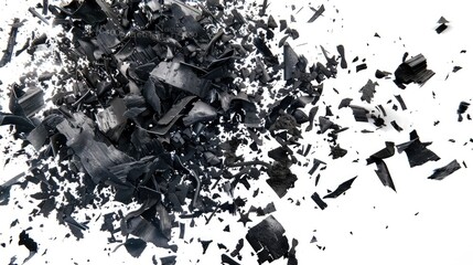 A black and white photo of a pile of broken glass fragments