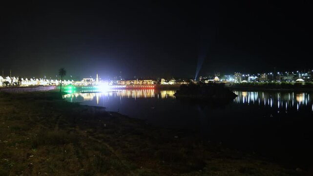 city night view with colorful lighting from different angle