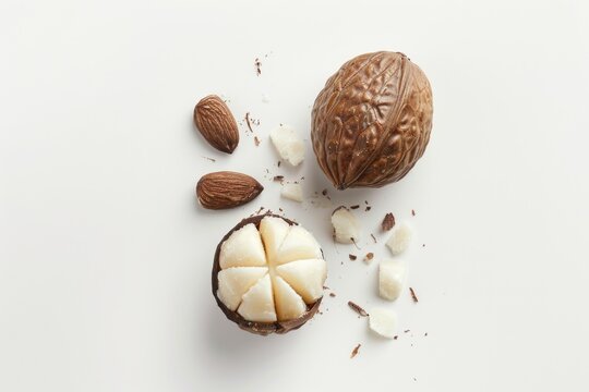 Charming Shea Vitellaria Parado Nut on White Background - Ideal for Health, Beauty, or Food Design Projects