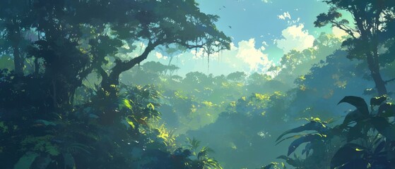 Mist rising from the jungle floor in the early morning light