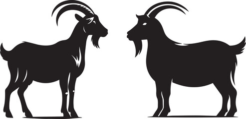 Goat silhouette icon symbol logo black design vector illustration. goat and mosque silhouette illustration. Goat logo images illustration design. Goat black icon on white background.