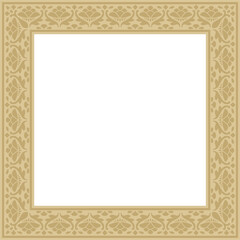 Vector golden square national Indian ornament. Rectangle, border, ethnic Hindu frame