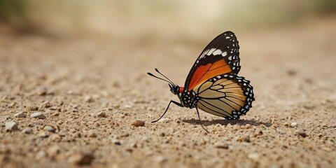 Butterfly on the grass with empty space