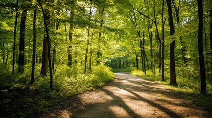 Fototapeta premium Serene Forest Paths with Sunlight.