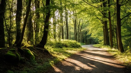 Fototapeta premium Serene Forest Paths with Sunlight.