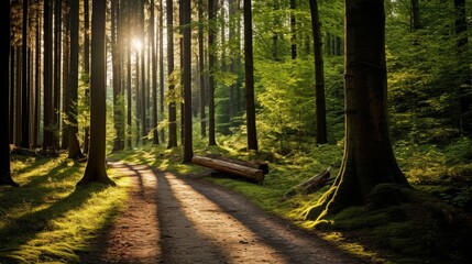 Obraz premium Serene Forest Paths with Sunlight.