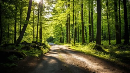 Obraz premium Serene Forest Paths with Sunlight.