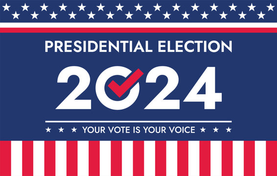 USA 2024 Presidential Election background with American flag colors design. Election event banner, card, poster, template, voting communication, background. Vote day, November 5. Vector illustration.